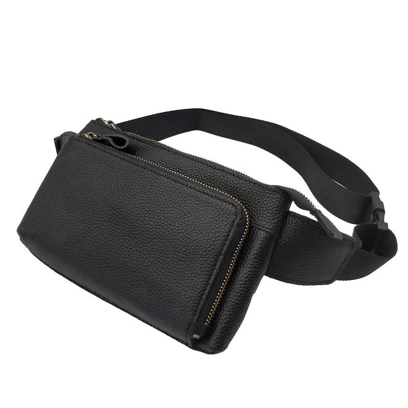 Hebetag Leather Waist Pack Fanny Bag for Men Women Outdoor Travel Sports Running Walking Hiking Hip Bum Belt Slim Cell Phone Purse Casual Waist Wallet Pouch (#02Black) - Image 3
